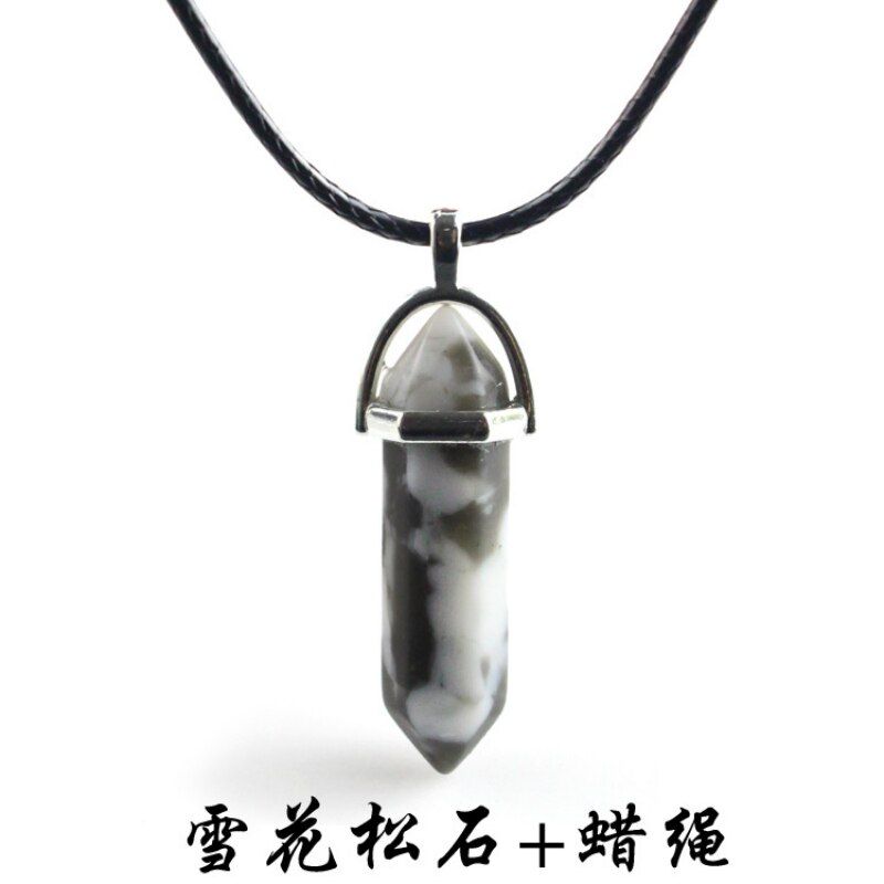 2019 Unisex Fire Storm Wish Natural Stone Hexagonal Pillar Pendant Necklace Fashionable Natural Crystal Hexag Jewelry Wholesale