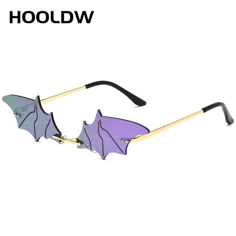 style2 purple2020 Fashion Bat Sunglasses Women Men Vintage Rimless Cat Eye Sun Glasses Trend Unique Brand Design Bat Glasses UV400 Eyewear