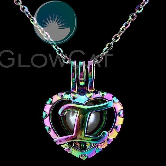 Rainbow Alphabet 26 Letters A-Z Beads Cage Essential Oil Diffuser Aroma Pearl Cage Locket Necklace Kids Women Girl Gift
