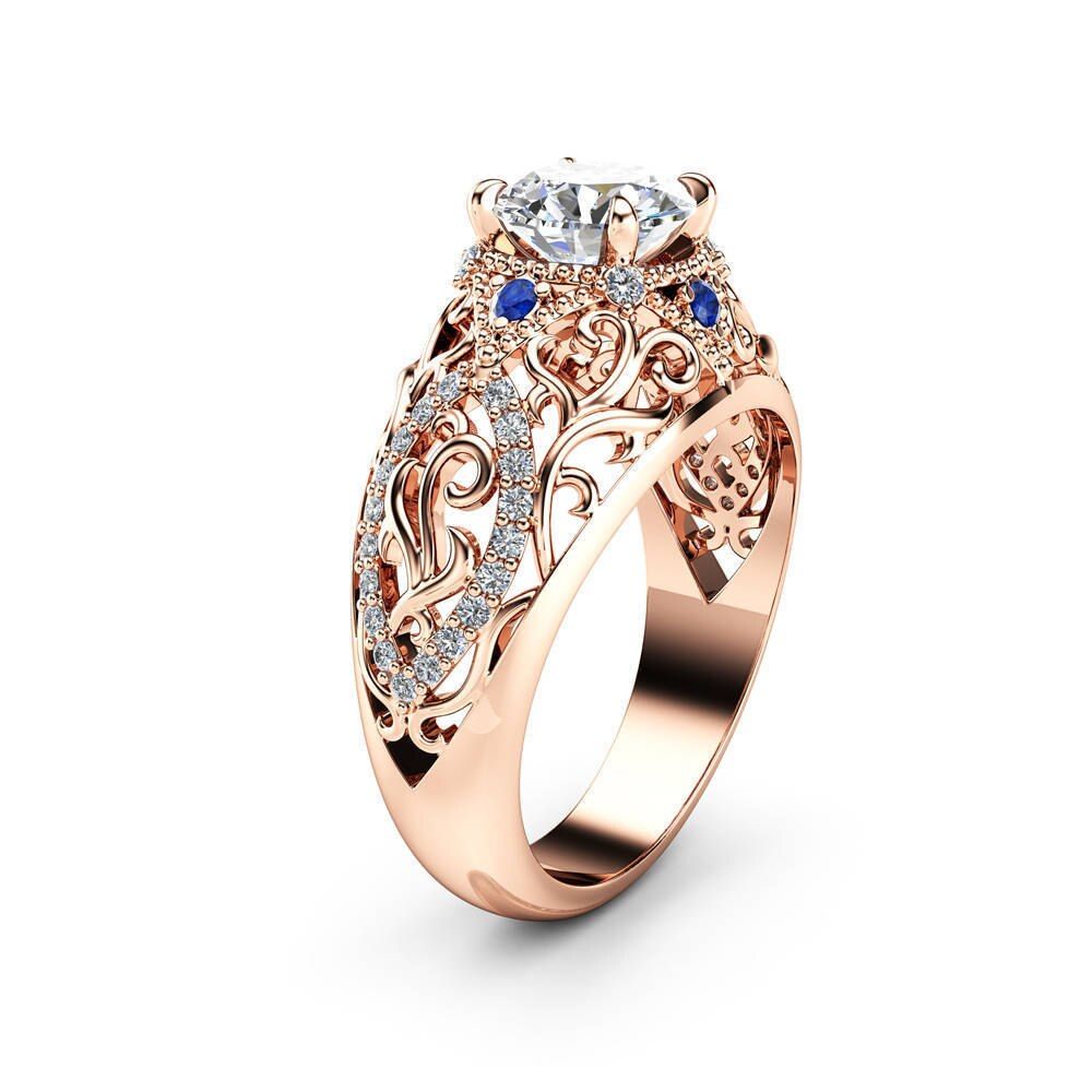 Huitan Luxury Rose Gold Color Flower Ring Zircon Inlaid Accessories Female Engagement Wedding Jewelry Ring For  Dropshipping