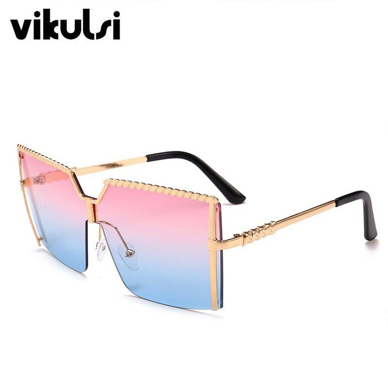 Pink BlueUnique Oversized One Piece Sunglasses Women Men High Quality Gradient Square Sun Glasses Female Big Shades Glasses UV400