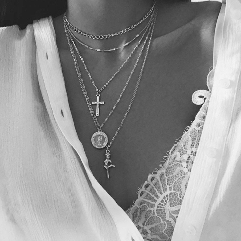 Silver Color Love Necklaces Pendants Double Chain Choker Long Necklace Collar Women Statement Jewelry Bijoux