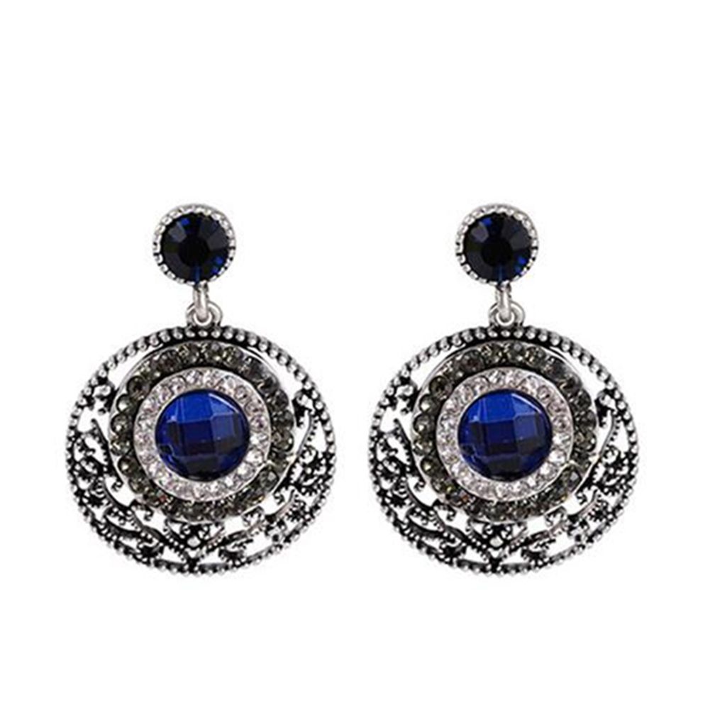 Retro Women Hollow Round Charm Rhinestone Inlaid Stud Earrings Jewelry Gift