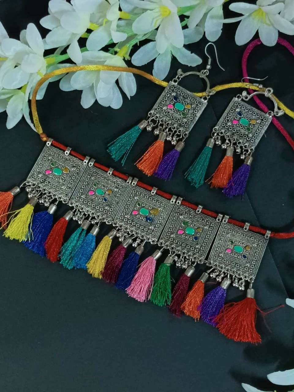 Indian German Silver Choker necklace With Earings