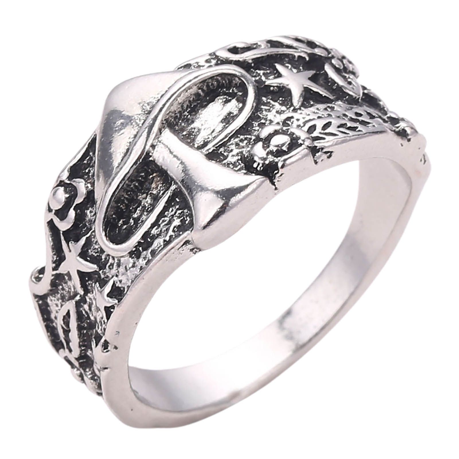 Men Ring Wide Retro Pattern Punk Men Ring