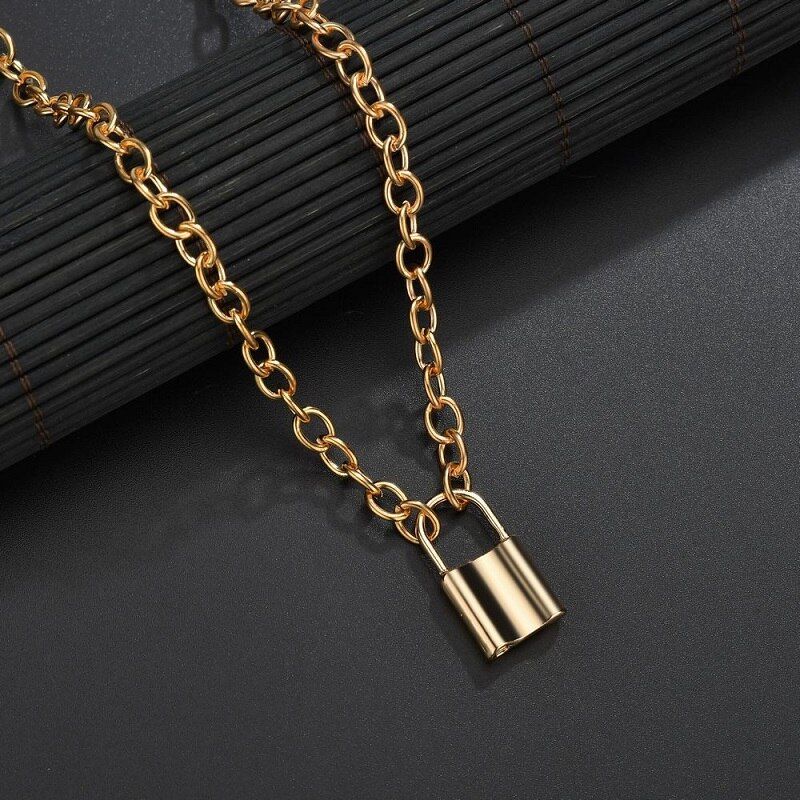 Exknl Stainless Steel Gold Silver Color PadLock Pendant Necklaces Brand Punk Hip hop Chain lock Necklaces collar collier femme