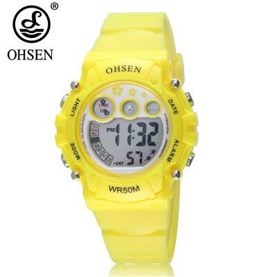 OHSEN Fashion Boys Watches Kids Child Watches Sports Alarm Watch Unisex Boy Silicone Strap Orange Digital LCD Wristwatch Relojes