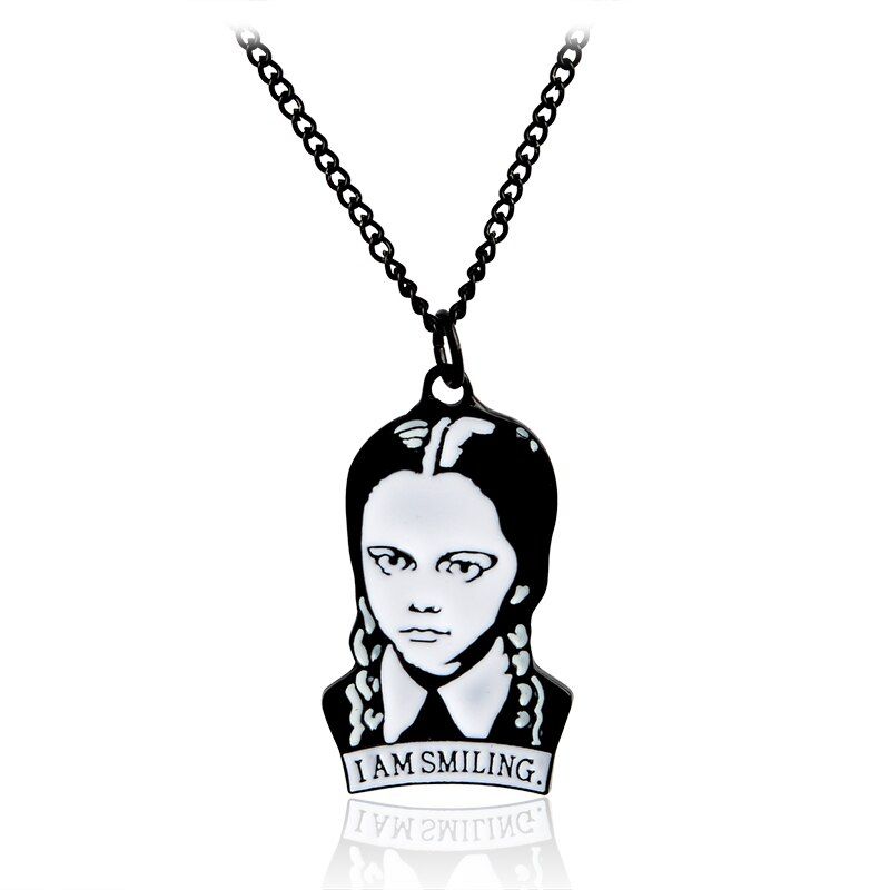 Wednesday I am smiling pendant necklace Comics Accessories Black and white portrait necklace Dark humor Gift for friend