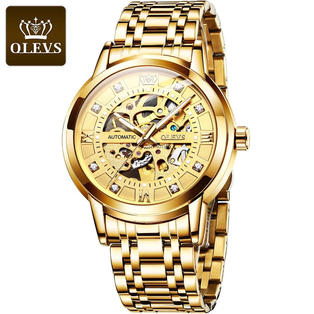 "Olevs 9901 Golden Stainless Steel Automatic Mechanical Wrist Watch For Men - Golden "