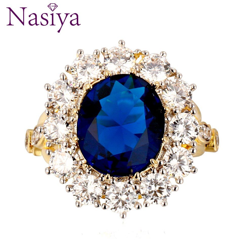 Nasiya  Design Romantic Luxury Ring Golden Color With 13x18MM Big Oval Sapphire Gemstones Fashion Fine Jewelry Wholesale