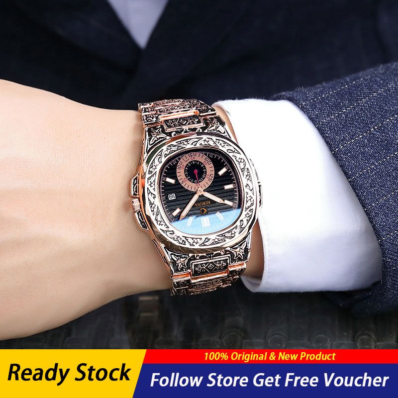 2022 KEROYA Men's Watches Luxury Brand Fashion Business Wrist Watch Waterproof Steel Band Watch Men's Casual Quartz Watch