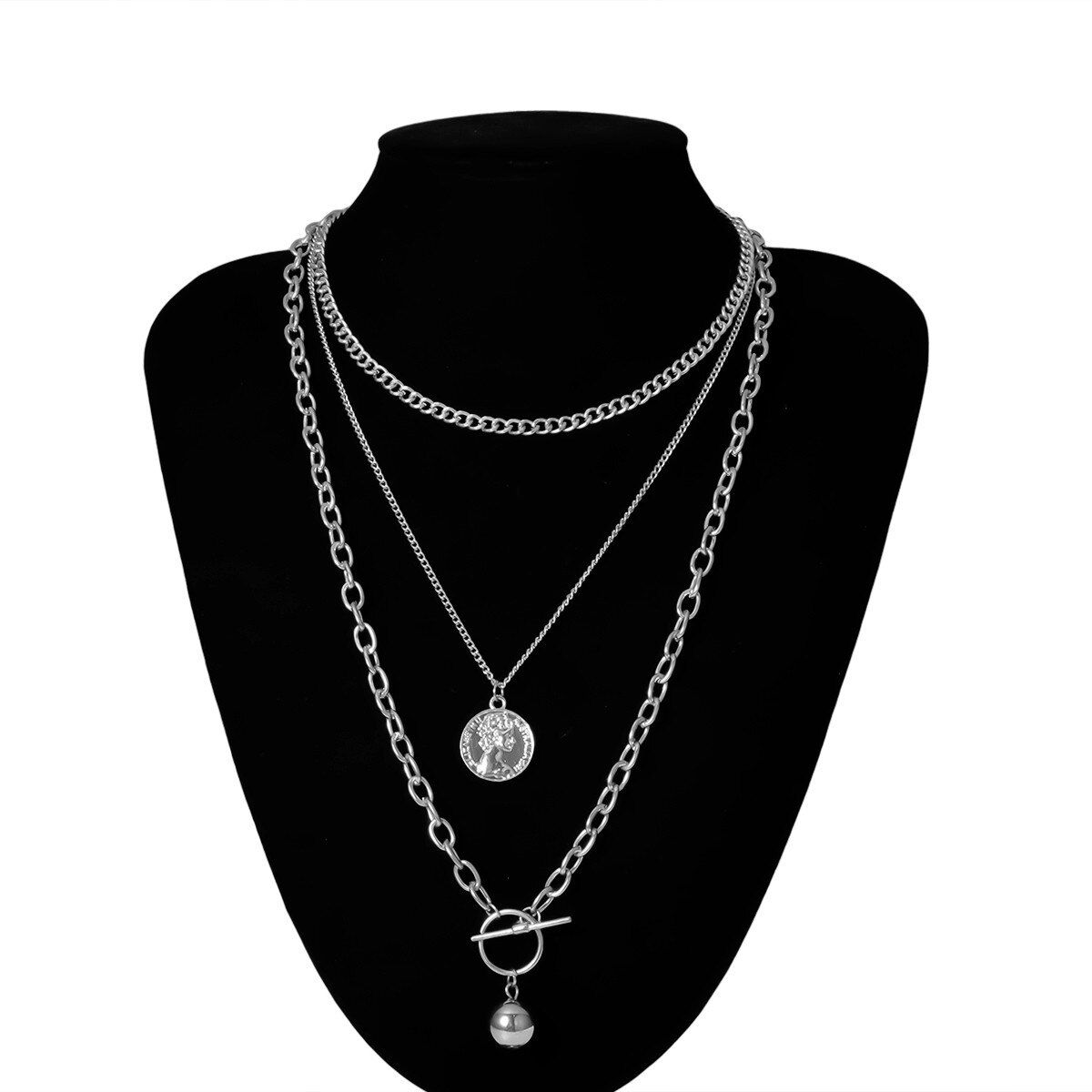 IngeSight.Z Punk Multi Layer Lasso Choker Necklace Collar Statement Retro Carved Coin Pendant Long Chain Necklace Women Jewelry