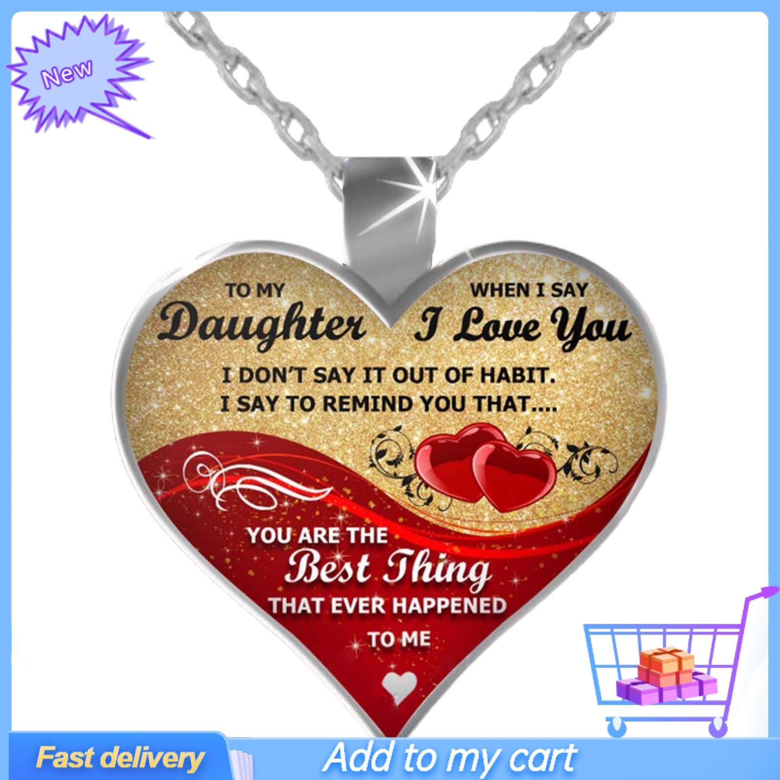 I Love You Letter Print Butterflies Pattern Girls Necklace Link Chain To My Daughter Heart Pendant Necklace Jewelry Accessories