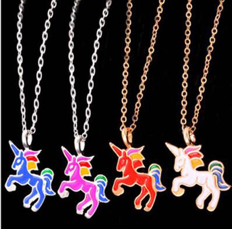 GTQ Necklace For Girls Children Kids Enamel Cartoon Horse jewelry accessories Women Animal Necklace Pendant Unicorn Party