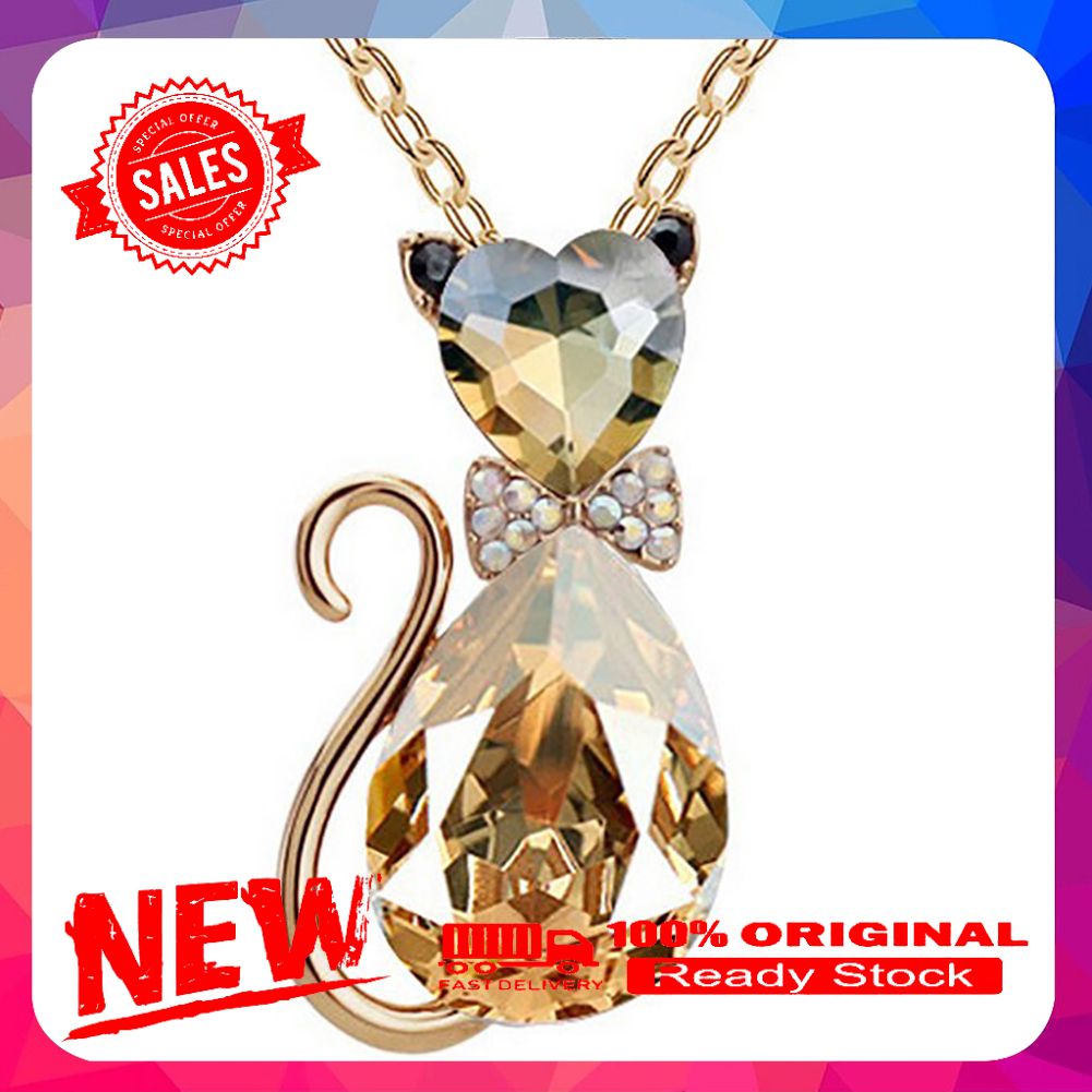 Luxury Wedding Bridal Women Cat Rhinestone Charm Pendant Necklace Party