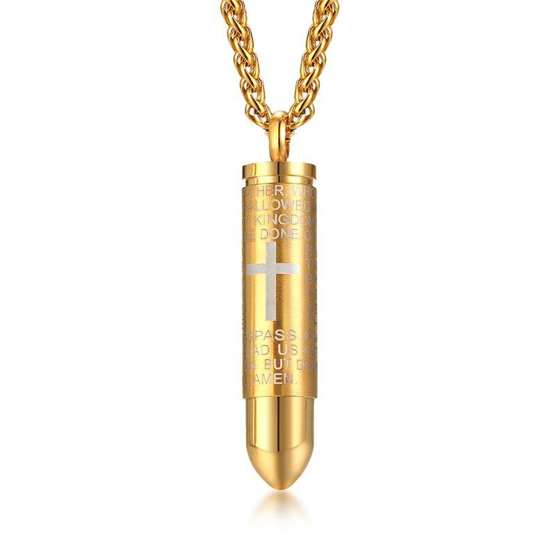 ZORCVENS Mens Bullet Shaped Necklaces & Pendants Can Be Opened Punk Stainless Steel Cross Necklace for Men Prayer Jewelry
