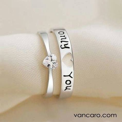 Love Forever Silver Crystal Couple Heart Ring for Lovers