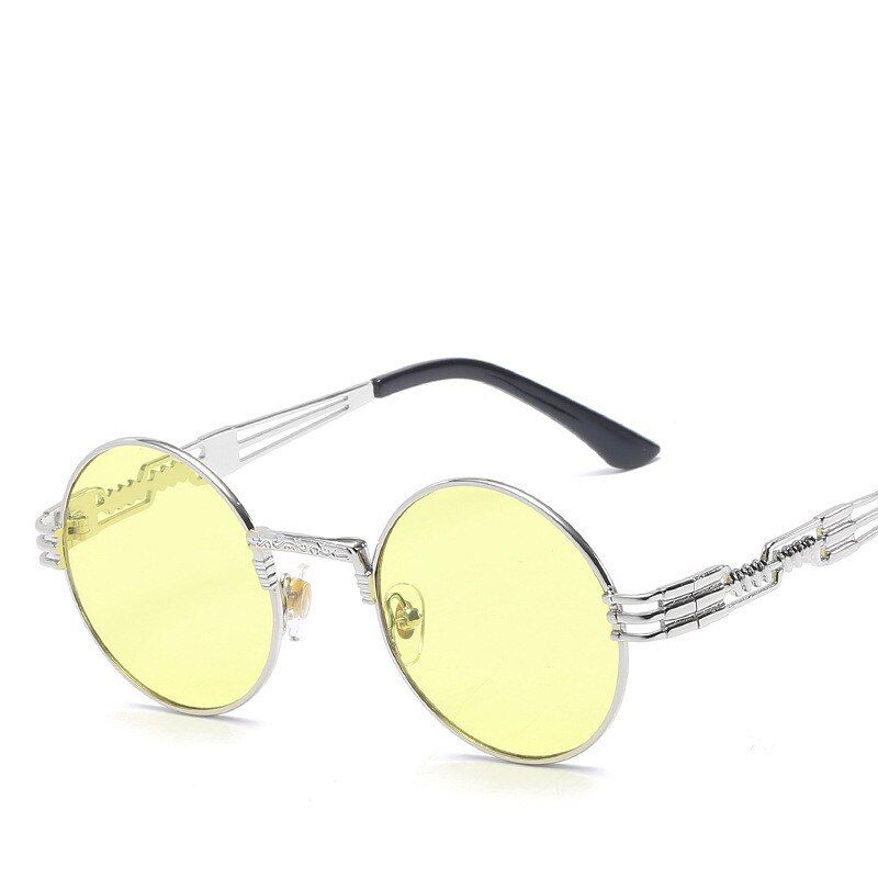 SilverYellowRBROVO 2019 Retro Steampunk Sunglasses Women Round High Quality Metal Sun Glasses for Women Vintage Brand Gafas De Sol Mujer