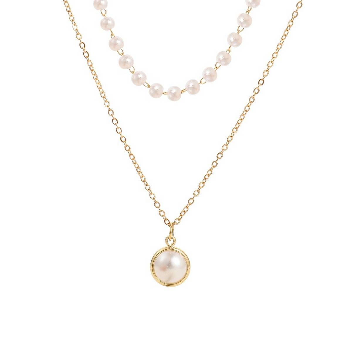 Double Layer Faux Pearl Dangle Choker Chain Necklace Jewelry Gift