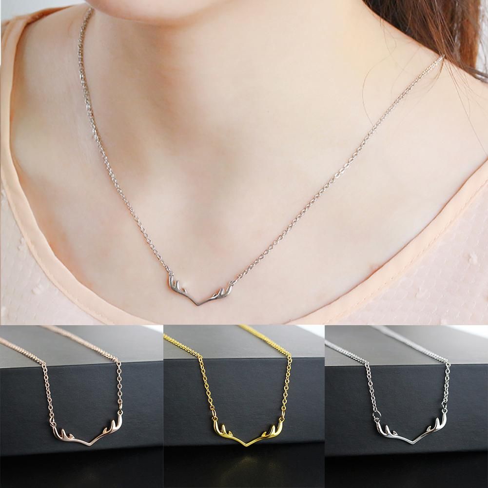 Fashion Sweet Women Antlers Charm Pendant Collar Choker Christmas Chain Necklace Jewelry Accessories Gift