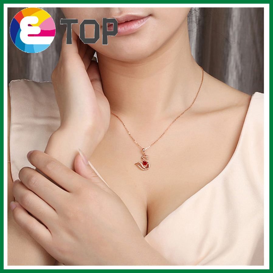 Pure And Romantic Swan Love Pendant Red Sapphire Pendant Swan Pear-Shaped Diamond K Gold Plated Diamond Pendant Chain