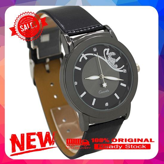 Fashion Women Lady Faux Leather Butterfly Rhinestone Dial Dress Wrist Watch