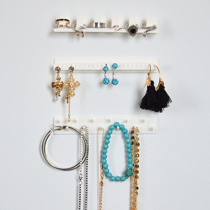 1 Set Adhesive Jewelry Display Hanging Earring Necklace Ring Hanger Holder Packaging organizer Display Rack Sticky Hooks