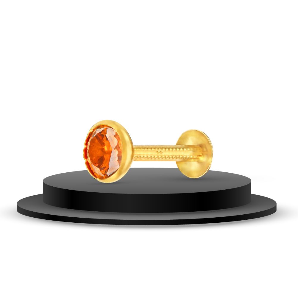 GOLD PLATED BATI NOSE PIN SINGLE AD ORANGE STONE