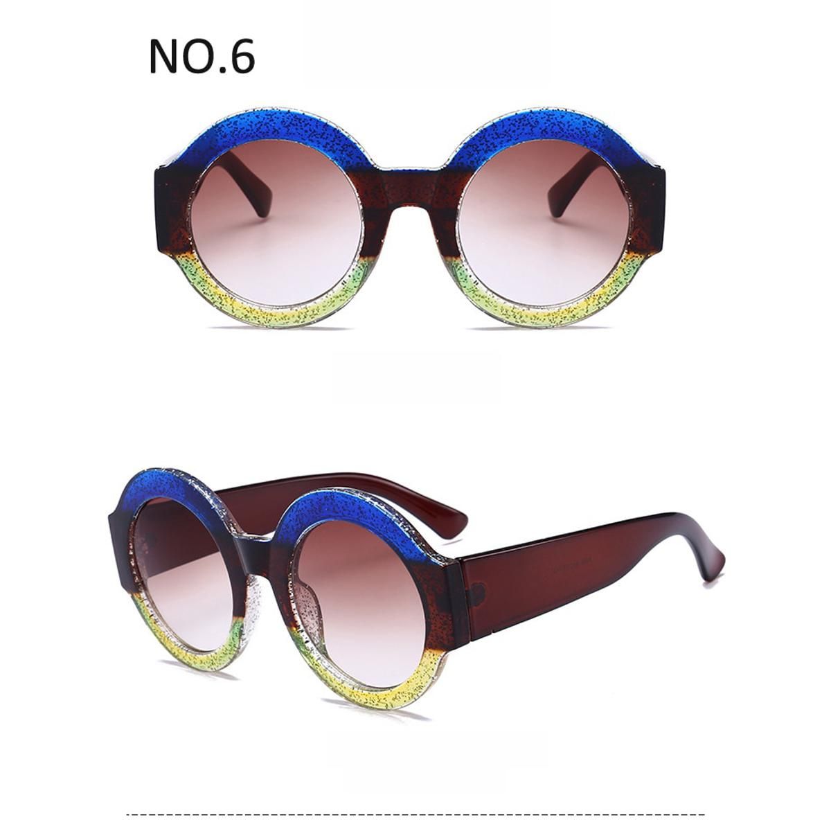 Blue Yellow FrameLong Keeper Red Green Black Circle Sun Glasses Lady Designer Round Sunglasses Women Luxury Brand Logo Female Vintage Fashion