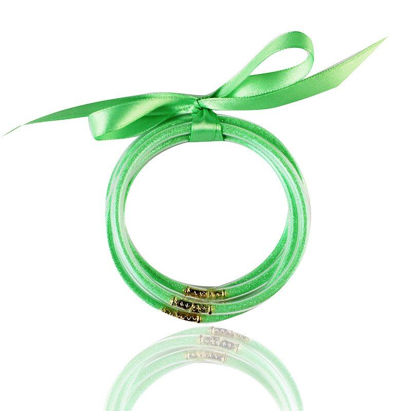 Fashion Glitter Bangles Set Glitter Filled Silicone Jelly All Weather Summer Bracelets 5pcs/set
