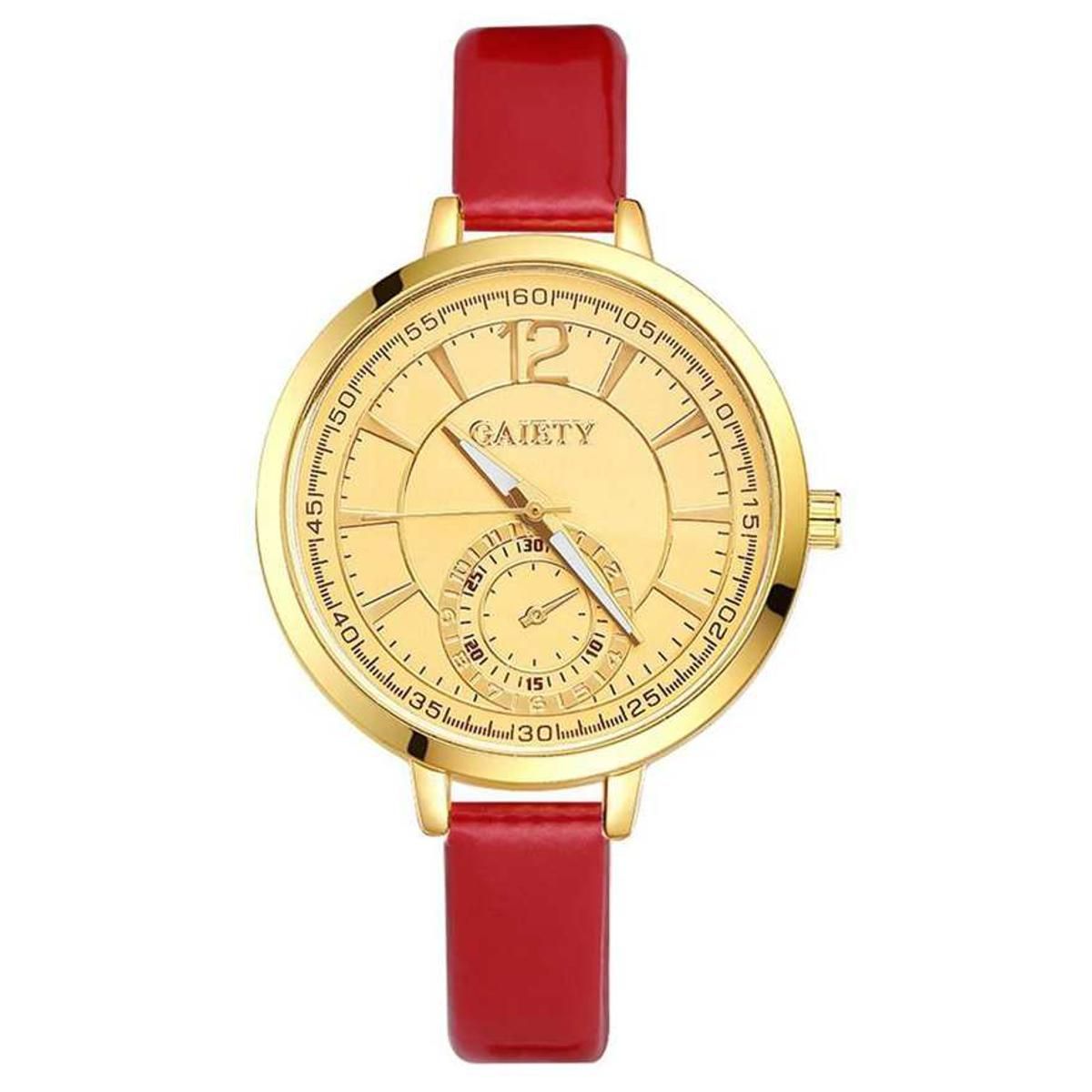 GAIETY Womens Ladies Watches Slim Leather Band Gold Dial Quartz Wrist Watch