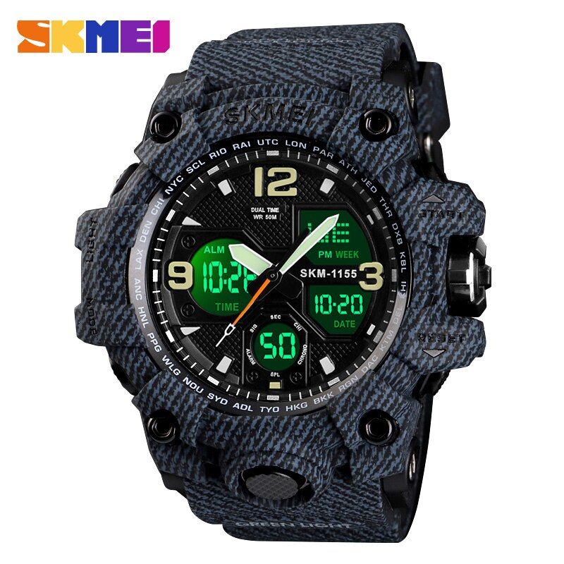 Men Sports Watches SKMEI Brand Digital LED Black  Shock Swim Quartz Rubber Wristwatches Waterproof Clock Relogio Masculino 1155B