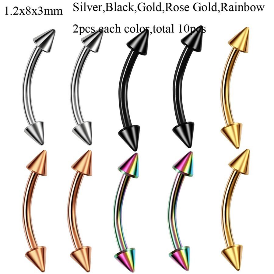 10pcs Titanium Colorful Eyebrow Tongue Earring Helix Barbell Labret Lip Rings Nose Hoop Piercing Tragus CBR Sexy Jewelry 16g