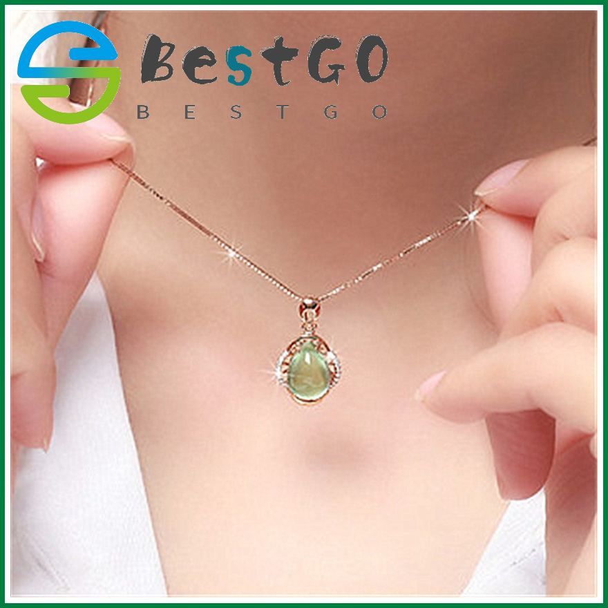 Grape Green Stone Pendant Necklace Inlaid Crystal Beautiful Jade Pure Heart Emerald Necklace