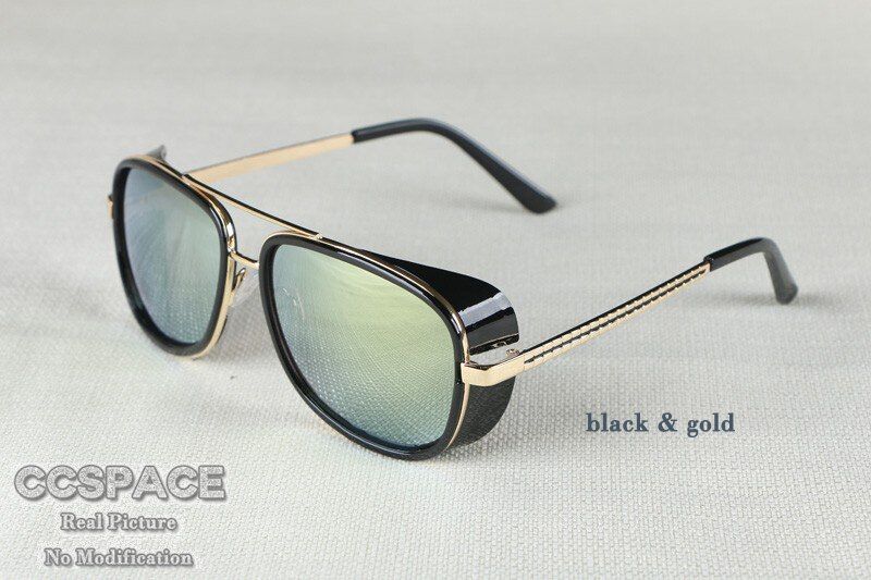 black goldSU079-5643 Male Steampunk Sunglasses Tony Stark Iron Man Matsuda Sunglasses Retro Vintage Eyewear Steampunk Sun Glasses UV400