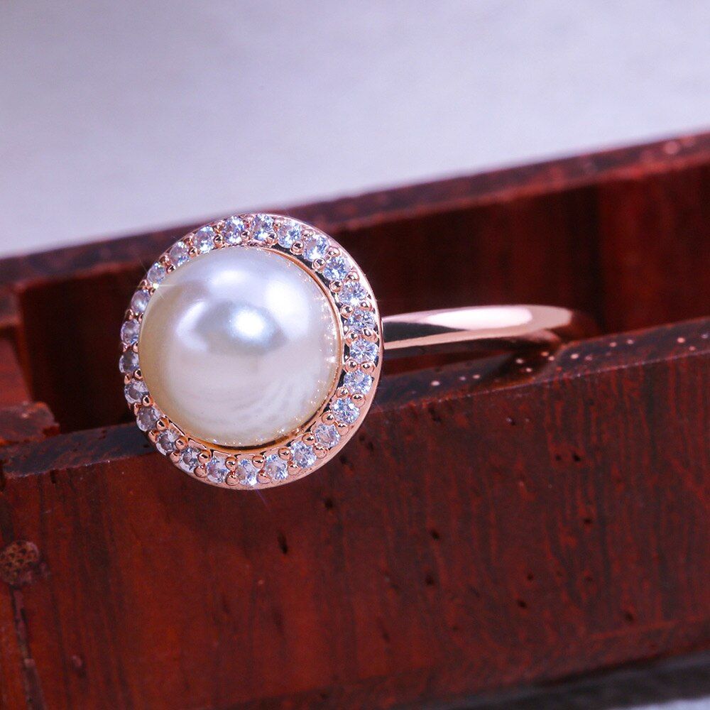 Huitan Trendy Simulated Pearl Wedding Ring With Big Centre Decoration Wedding Engagement Fashion Female Ring Wholesale Lots