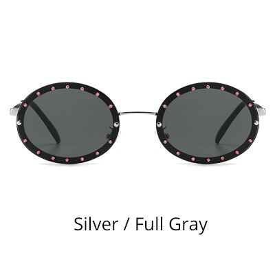 Silver-Full GrayRalferty Luxury Rhinestone Sunglasses Woman 2019 Crystal Oval Sun Glasses Ladies Woman Sunglases zonnebril dames C2027