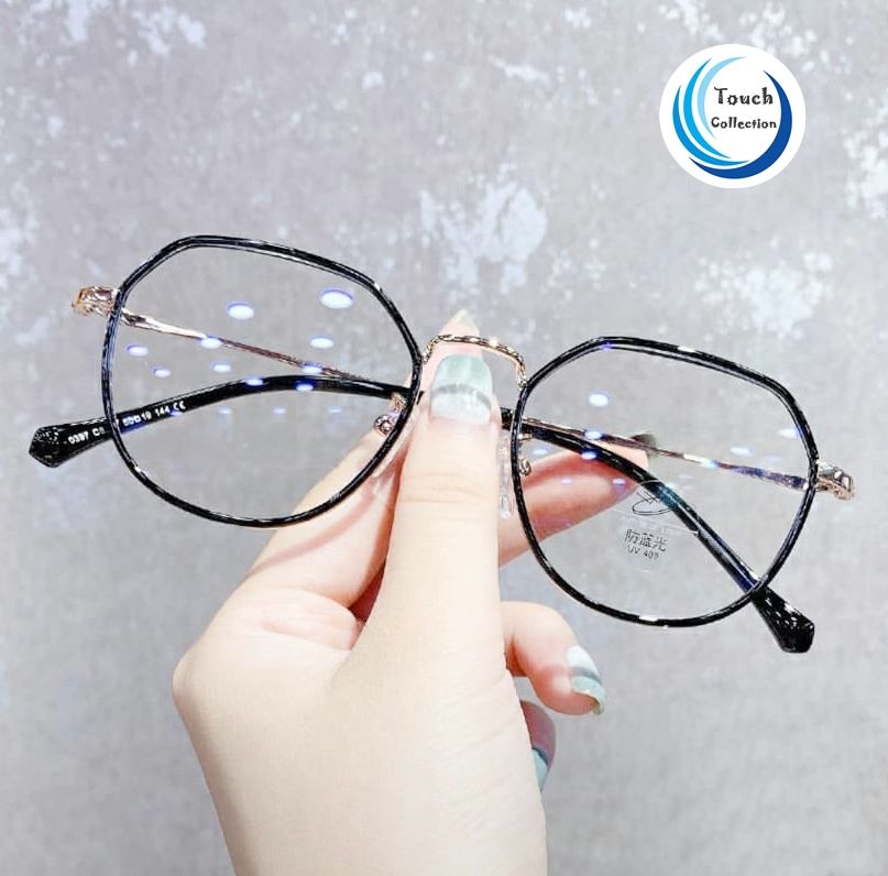 Trands Anti Blue Light Glasses Eye Reading Glasses Retro Metal transparent Eyewear Black Frame.