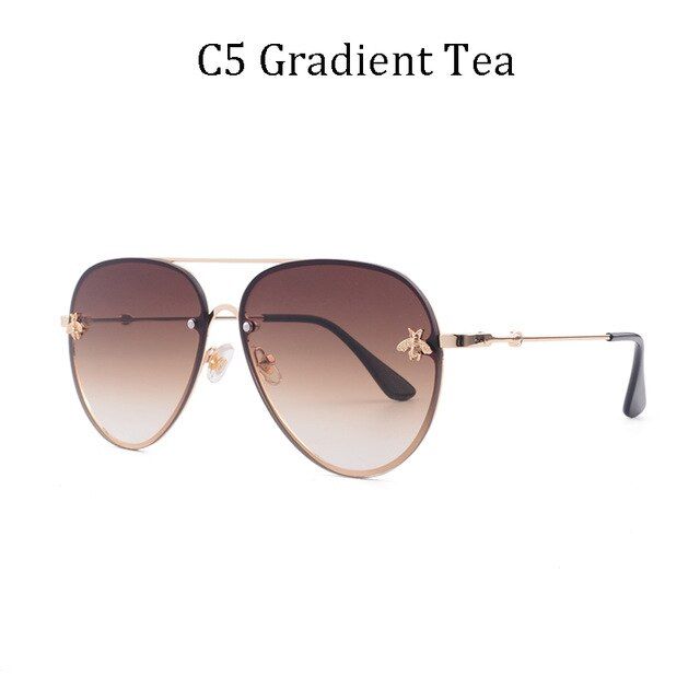 C52020 Luxury Brand Designer Female Rimless Sunglasses AViation Women Sun Glasses Gradient Shades Little bee Lens Ladies UV400 ray