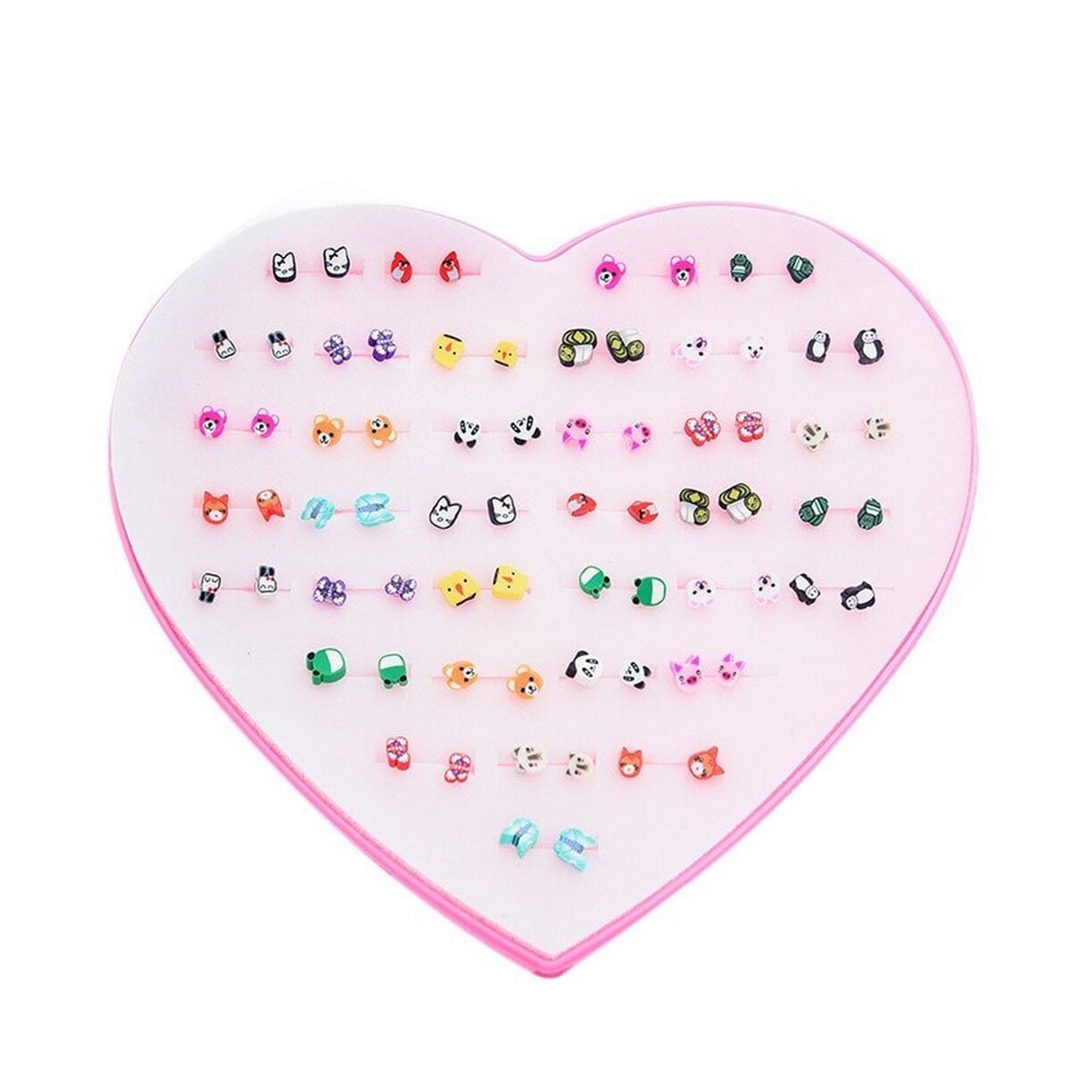 ISINYEE 36 Pair/Set Fashion Cute Rose Stud Earrings Set Kids Little Girls Women Crystal Jewelry With Heart Gift Box