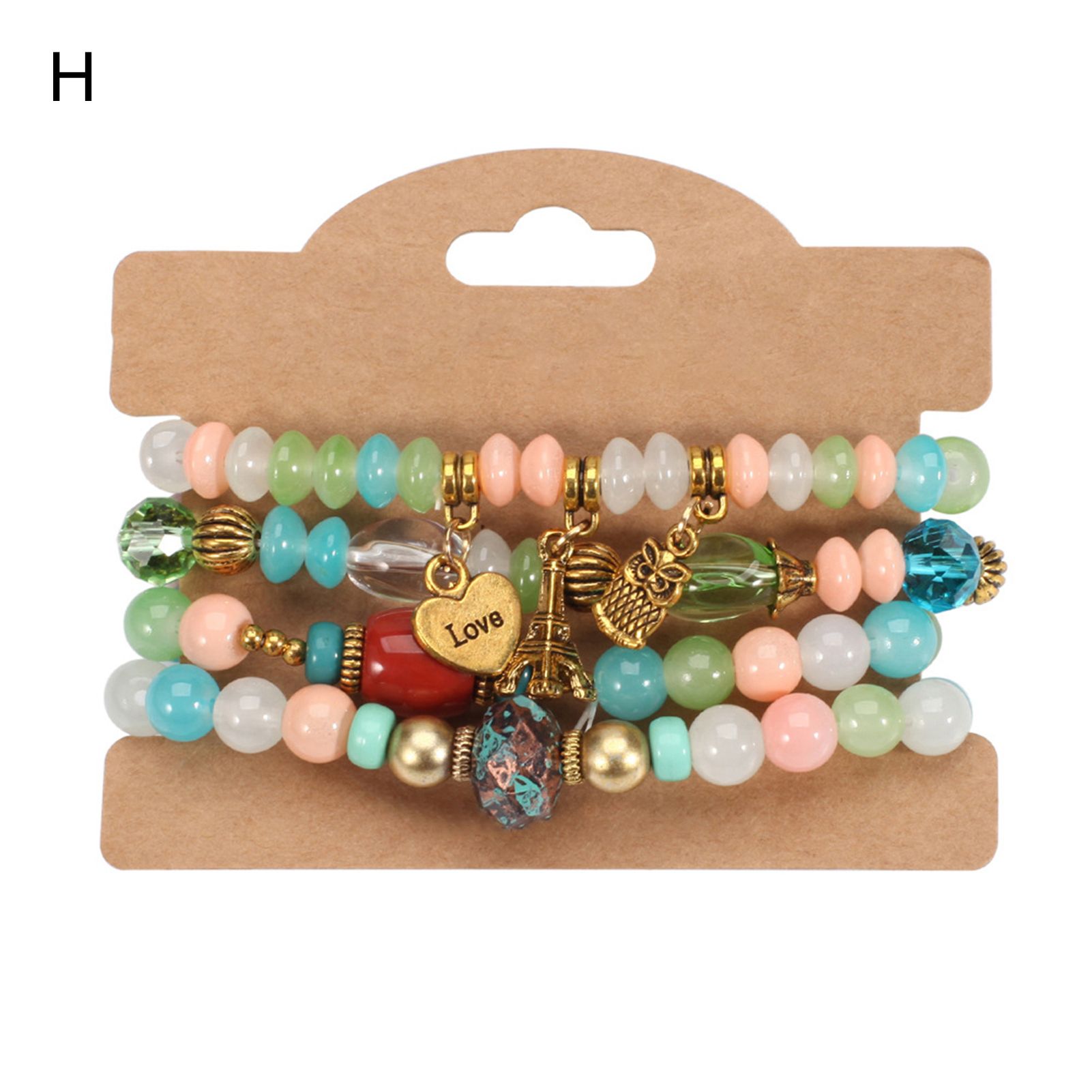 4Pcs/Set Owl Pendant Eiffel Tower Decor Women Bracelets Elastic Rope Women Pendant Bohemia Beads Bracelets Jewelry Accessory