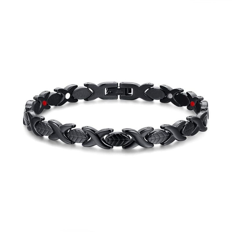 Vinterly Leaf Magnetic Bracelet for Women Chain Link Cross Health Energy Germanium Stainless Steel Bracelets Bangles Gift Female