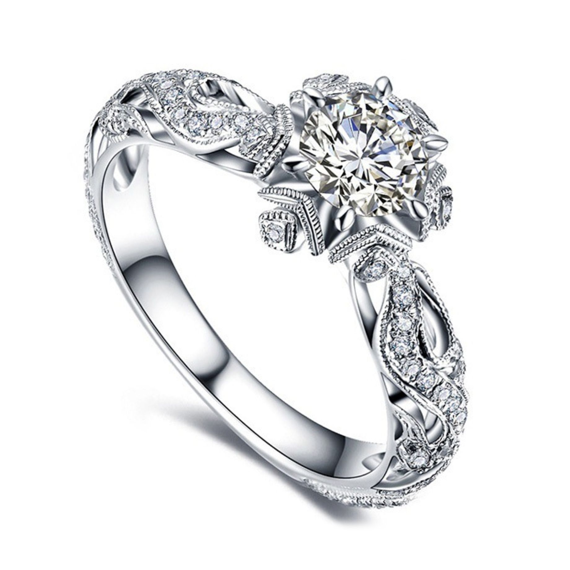 Women Flower Rhinestone Inlaid Ring Valentine Gift Wedding Engagement Jewelry