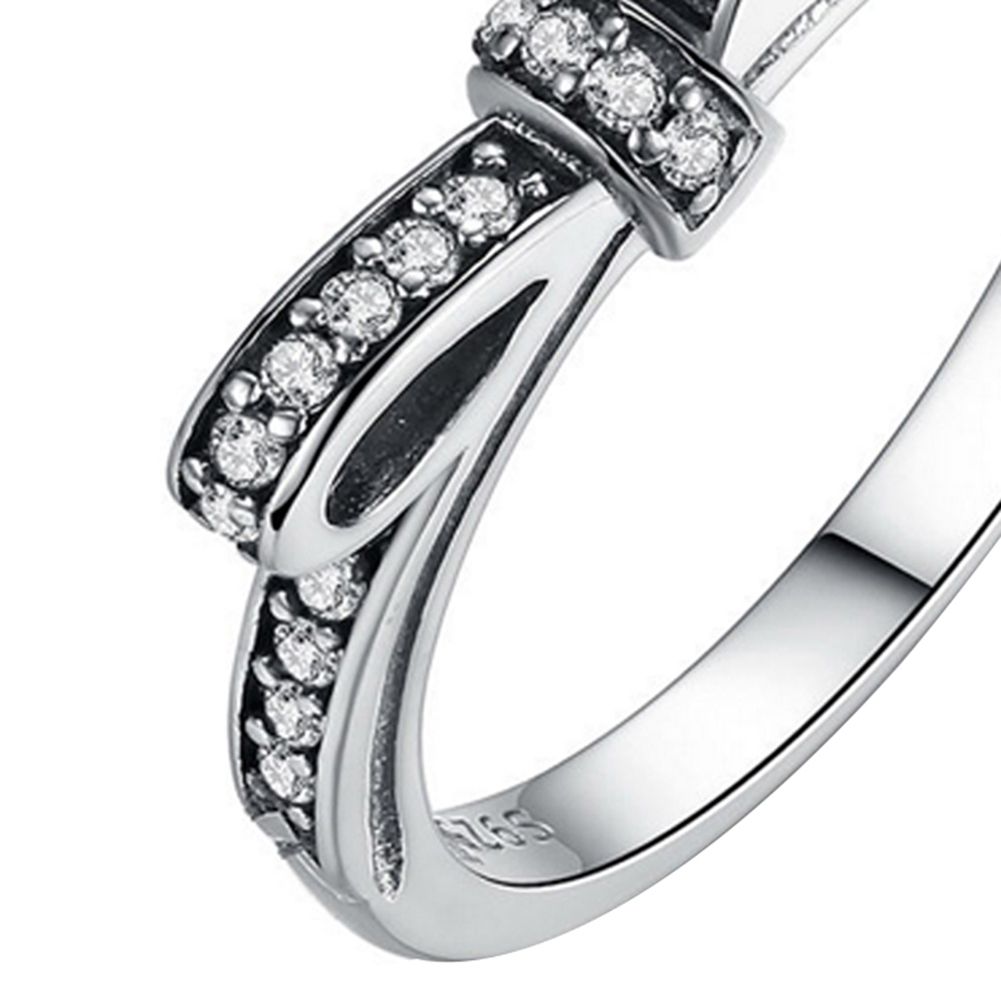 Women Cute Sparkling Rhinestone Inlaid Bow Knot Finger Ring Party Jewelry Gift