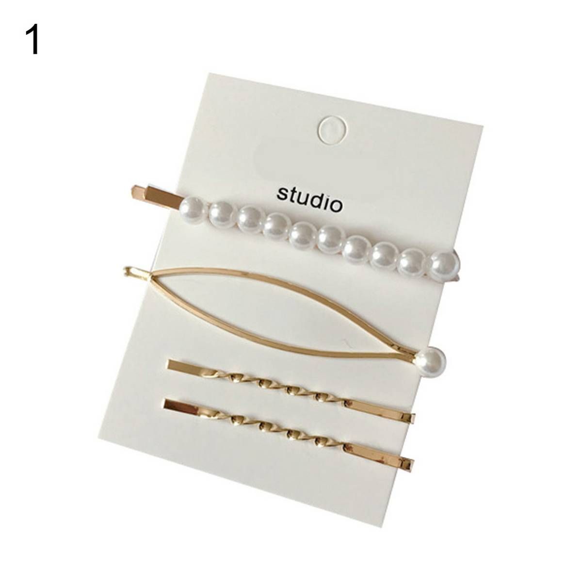4Pcs/Set Girls Bowknot Heart Faux Pearl Hairpin Hair Clip Barrette Headwear