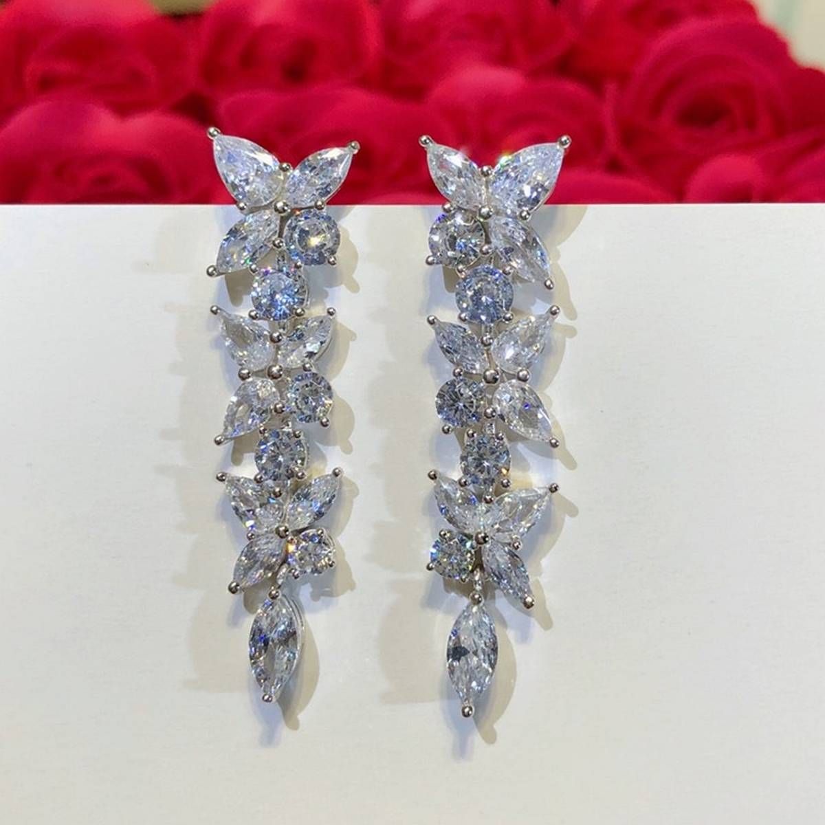 Fashion Jewelry 925 Sterling Earrings White Crystal Tassel Design Tassel Big Earrings Top Quality Fashion Party Women Jewelry
