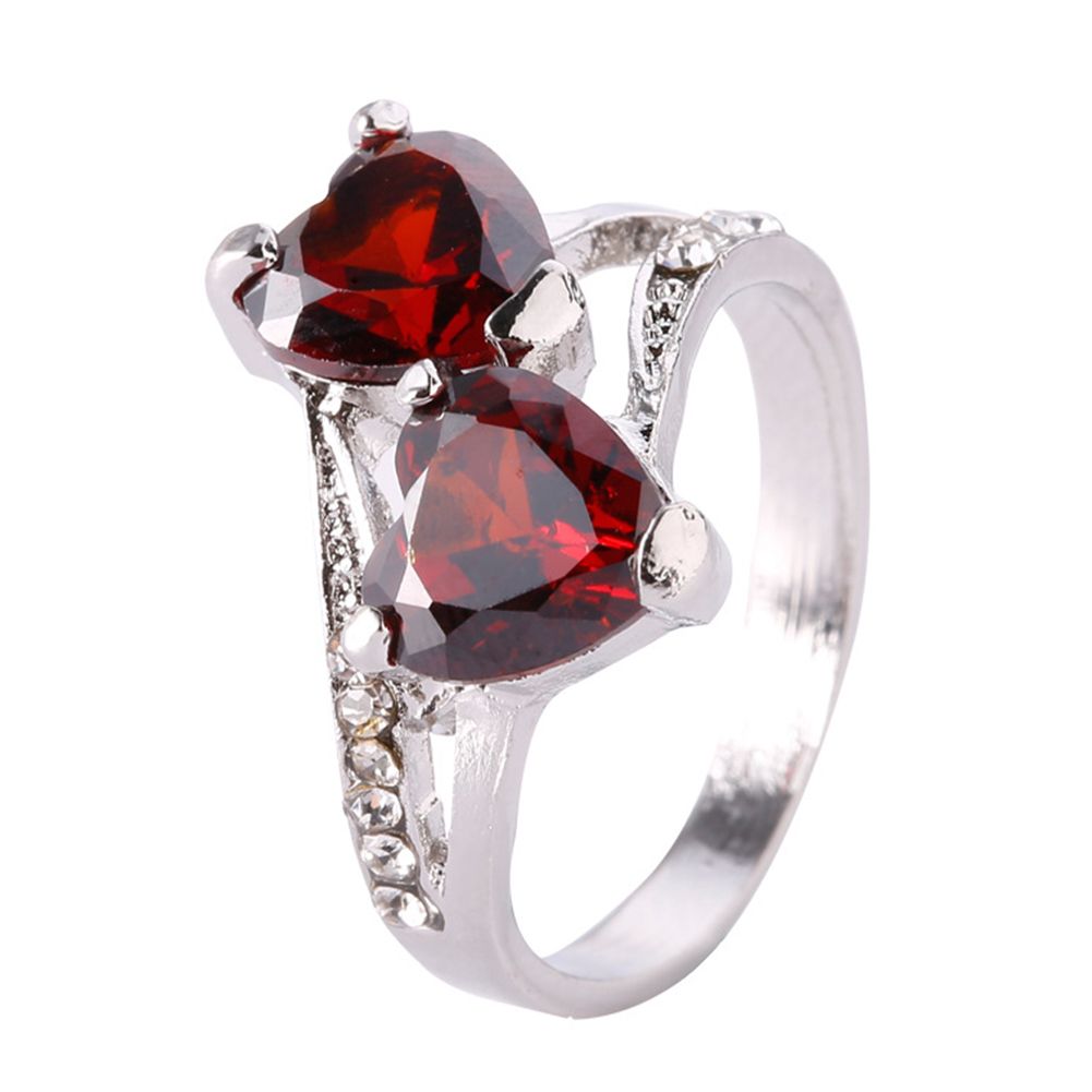 Fashion Women Luxury Cubic Zirconia Rhinestone Inlaid Double Love Heart Ring