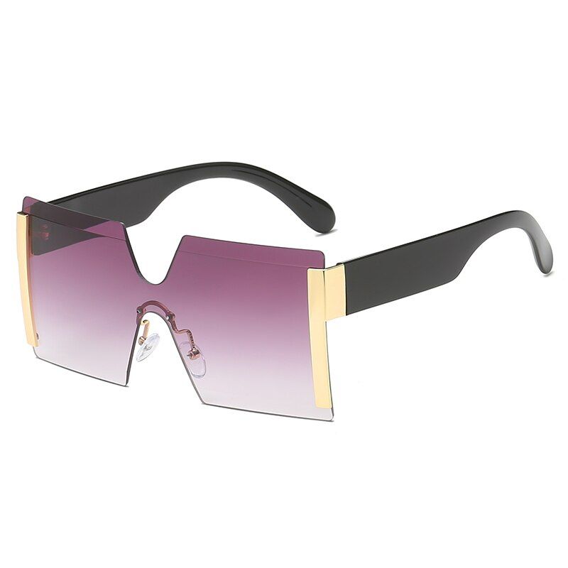 GoldGradualPurpleFashion Oversized Square Sunglasses Women Men Vintage Rimless Big Sun Glasses Ladies Flat Top One Piece Gradient Eyeware Oculos