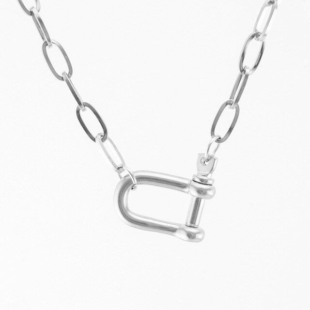 Silver Color/Golden Stainless Steel Strong Shackle U Carabiner Snap Hook Necklace Climbing Buckle Horseshoe Clasp Long Choker
