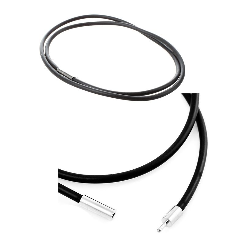 3mm Black Rubber Cord Necklace with Stainless Steel Closure & 2mm Width Skin Rope Necklace Alloy Black Silver Man